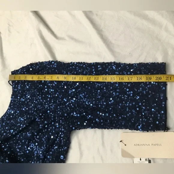 ADRIANNA PAPELL Blue and Silver Embellished Gown with Scoop Neckline - Picture 7 of 16